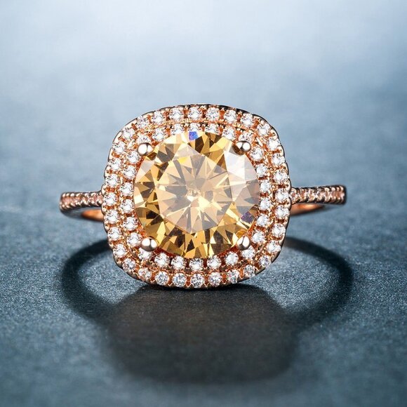 Luxury Wedding Rose Gold Plated Imitate Moissanite Ring for Women, VIP…
